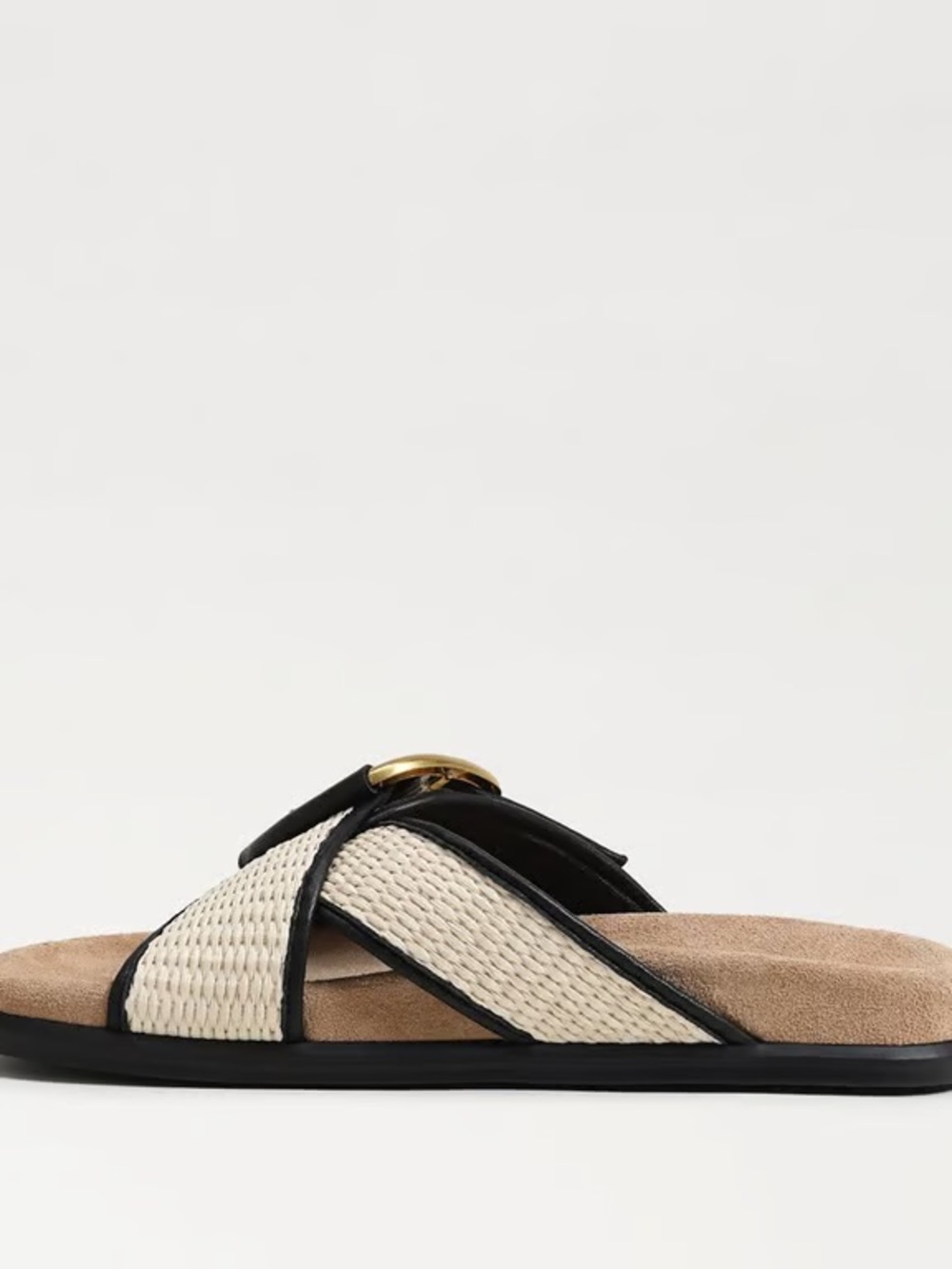 Sam Edelman Ivory Woven Slide Sandals with Gold Buckle - Picture 2 of 8